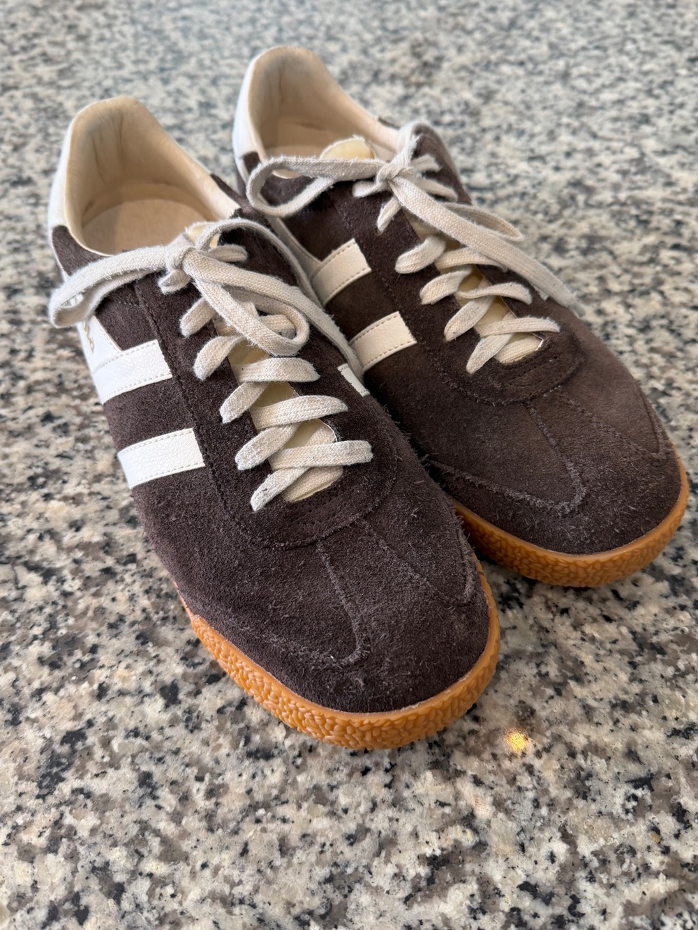 Gola Women Suede Lace-Up Sneakers in Suede Dark Brown with White Stripes